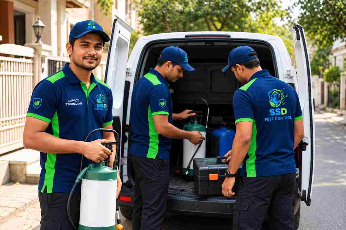 SSD Pest Control technicians loading equipment into the service van
